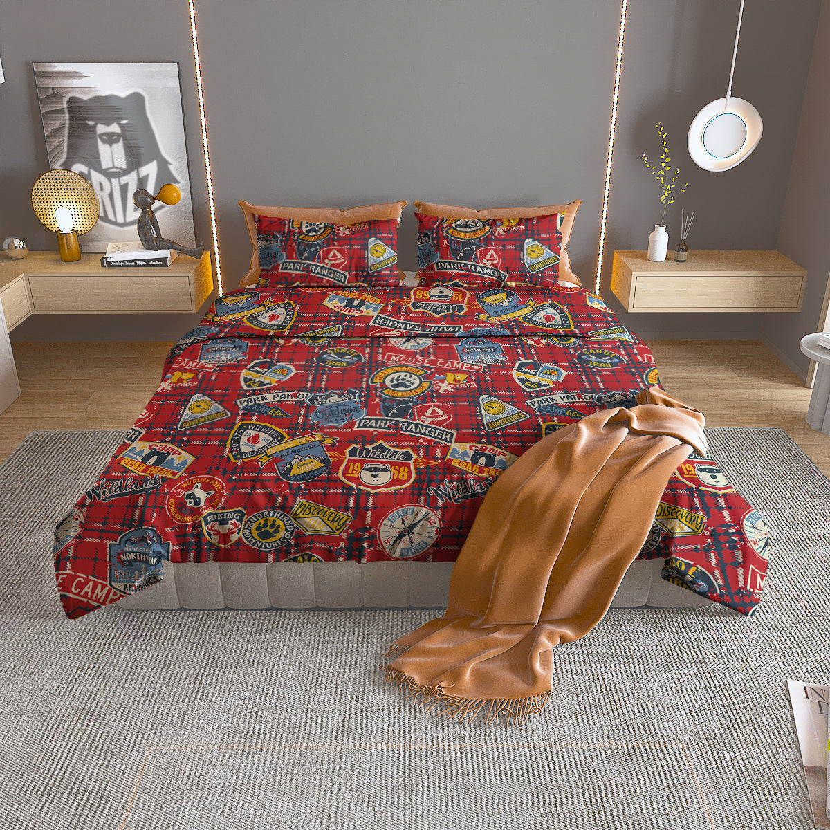 Red Plaid Mountain Camp Tartan Print Duvet Cover Bedding Set