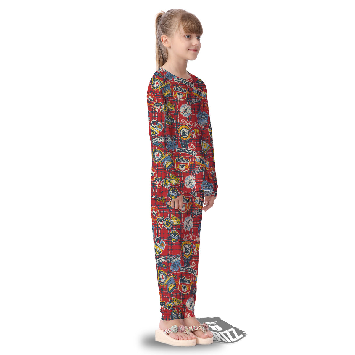 Red Plaid Mountain Camp Tartan Print Kid's Pajamas-grizzshop