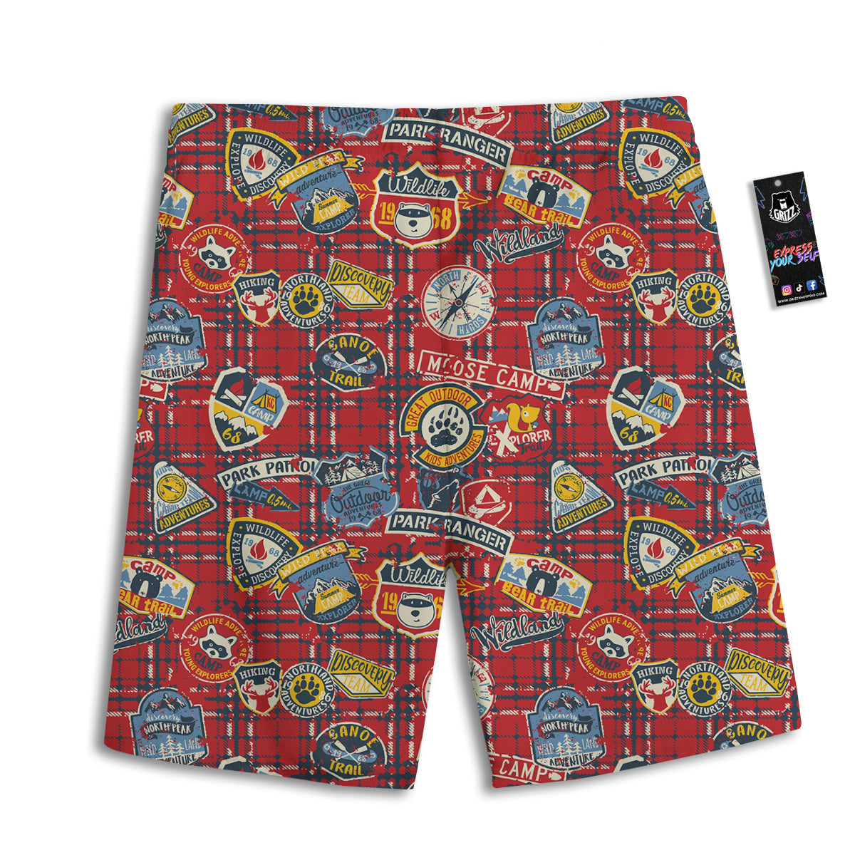 Red Plaid Mountain Camp Tartan Print Men's Athletic Shorts