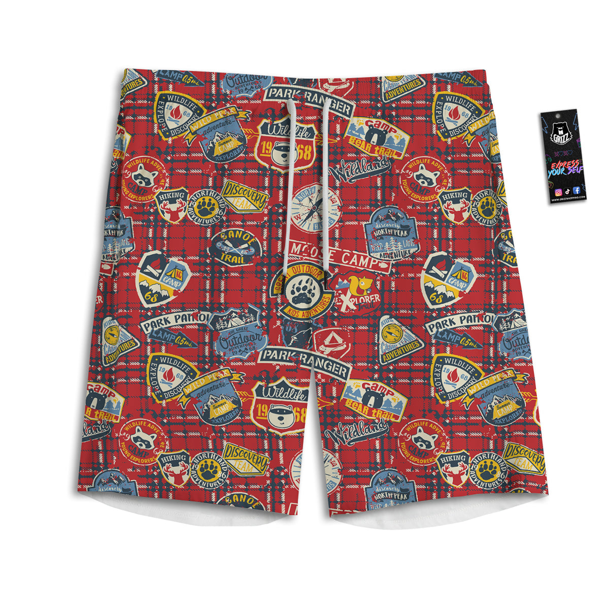 Red Plaid Mountain Camp Tartan Print Men's Athletic Shorts