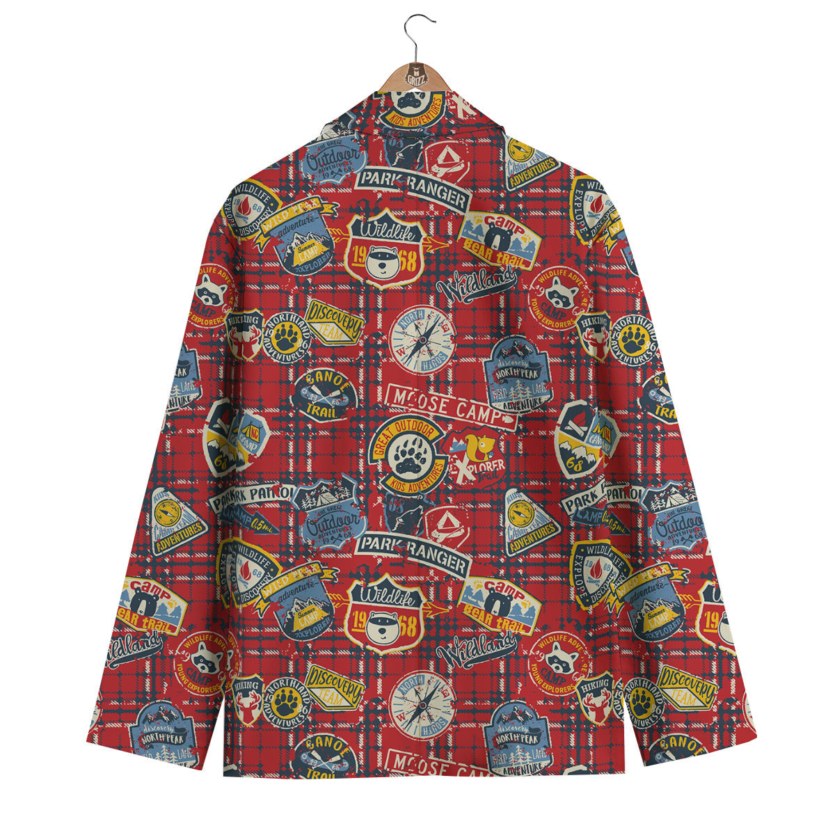Red Plaid Mountain Camp Tartan Print Men's Blazer-grizzshop