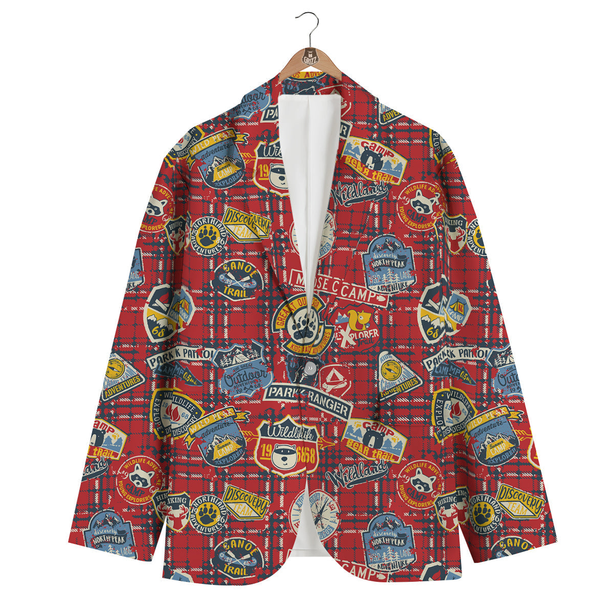 Red Plaid Mountain Camp Tartan Print Men's Blazer-grizzshop