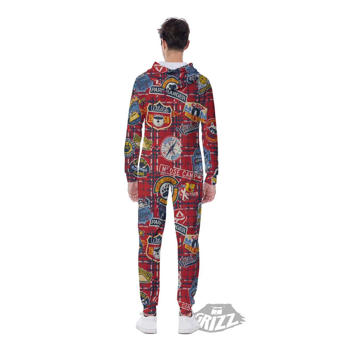 Red Plaid Mountain Camp Tartan Print Men's Jumpsuit-grizzshop