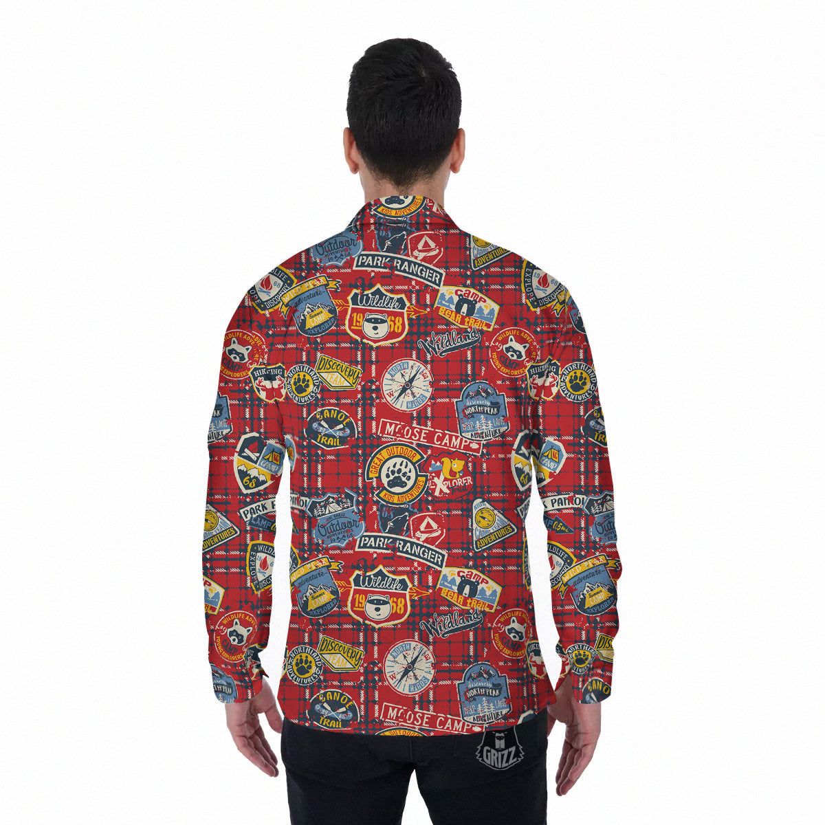 Red Plaid Mountain Camp Tartan Print Men's Long Sleeve Shirts-grizzshop
