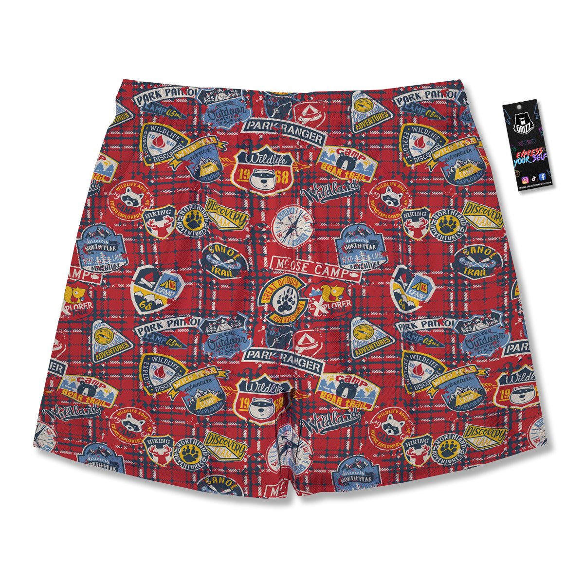 Red Plaid Mountain Camp Tartan Print Men's Running Shorts-grizzshop