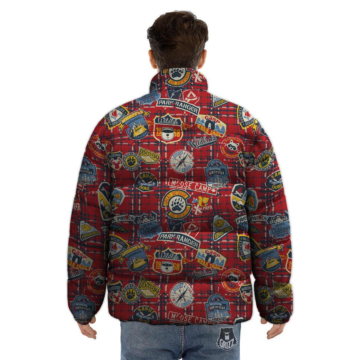 Red Plaid Mountain Camp Tartan Print Puffer Jacket-grizzshop