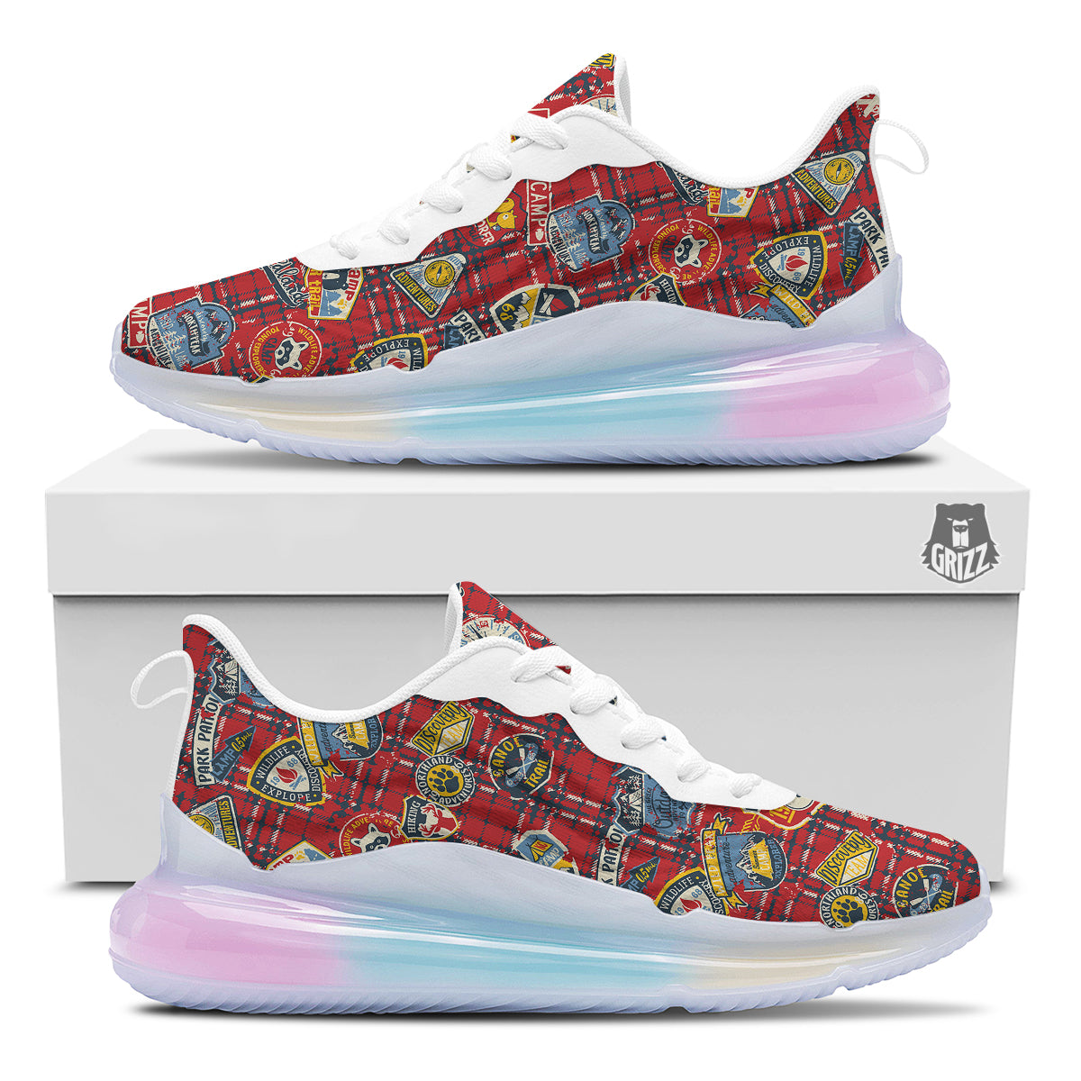 Red Plaid Mountain Camp Tartan Print Running Sneakers-grizzshop