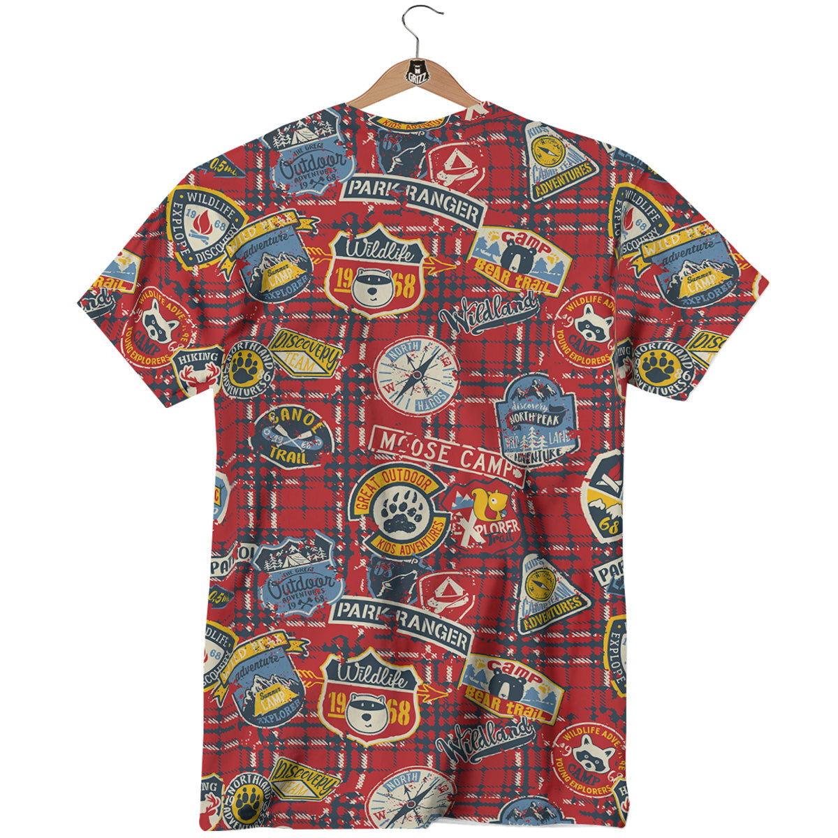 Red Plaid Mountain Camp Tartan Print T-Shirt-grizzshop