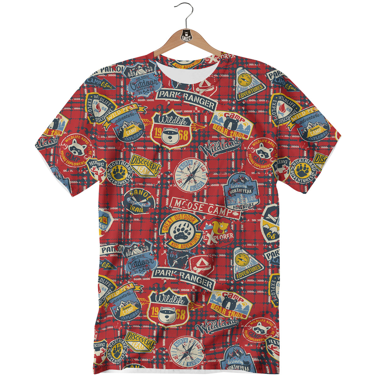 Red Plaid Mountain Camp Tartan Print T-Shirt-grizzshop