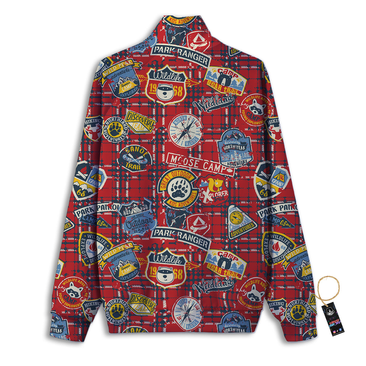 Red Plaid Mountain Camp Tartan Print Track Jacket-grizzshop