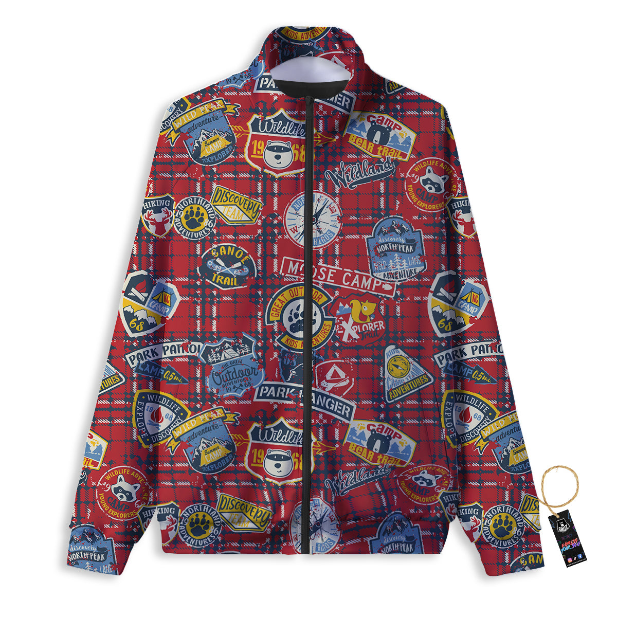 Red Plaid Mountain Camp Tartan Print Track Jacket-grizzshop