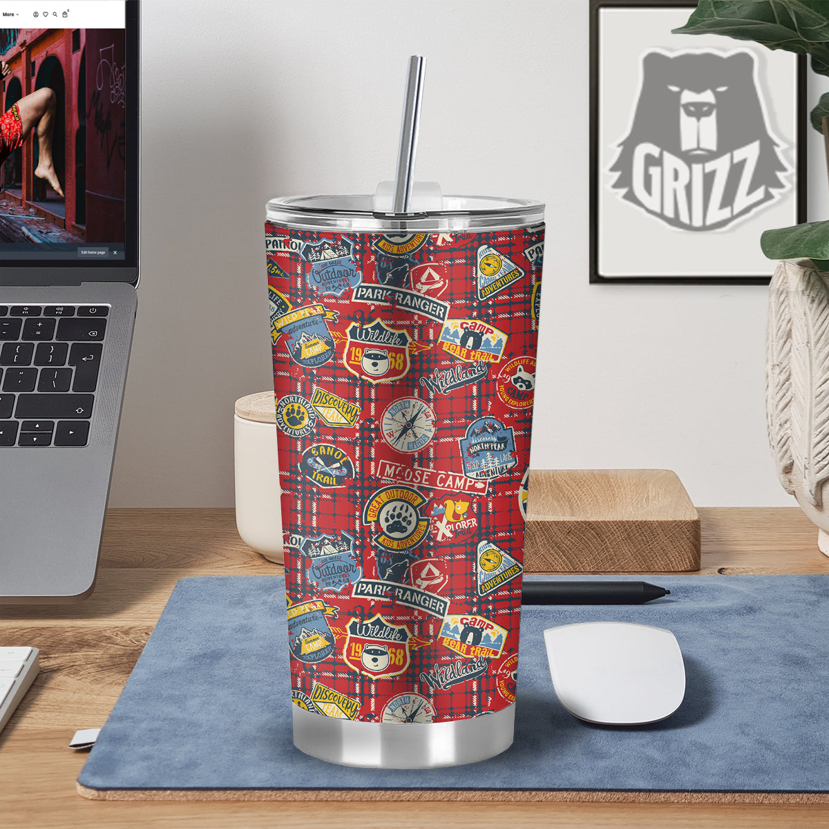 Red Plaid Mountain Camp Tartan Print Tumbler-grizzshop