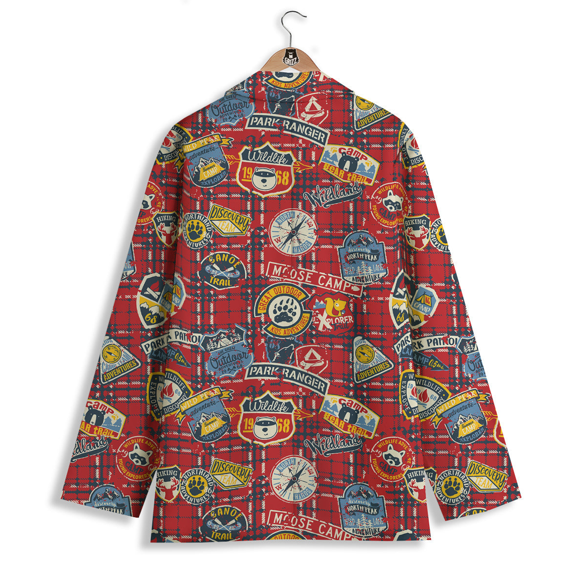 Red Plaid Mountain Camp Tartan Print Women's Blazer-grizzshop