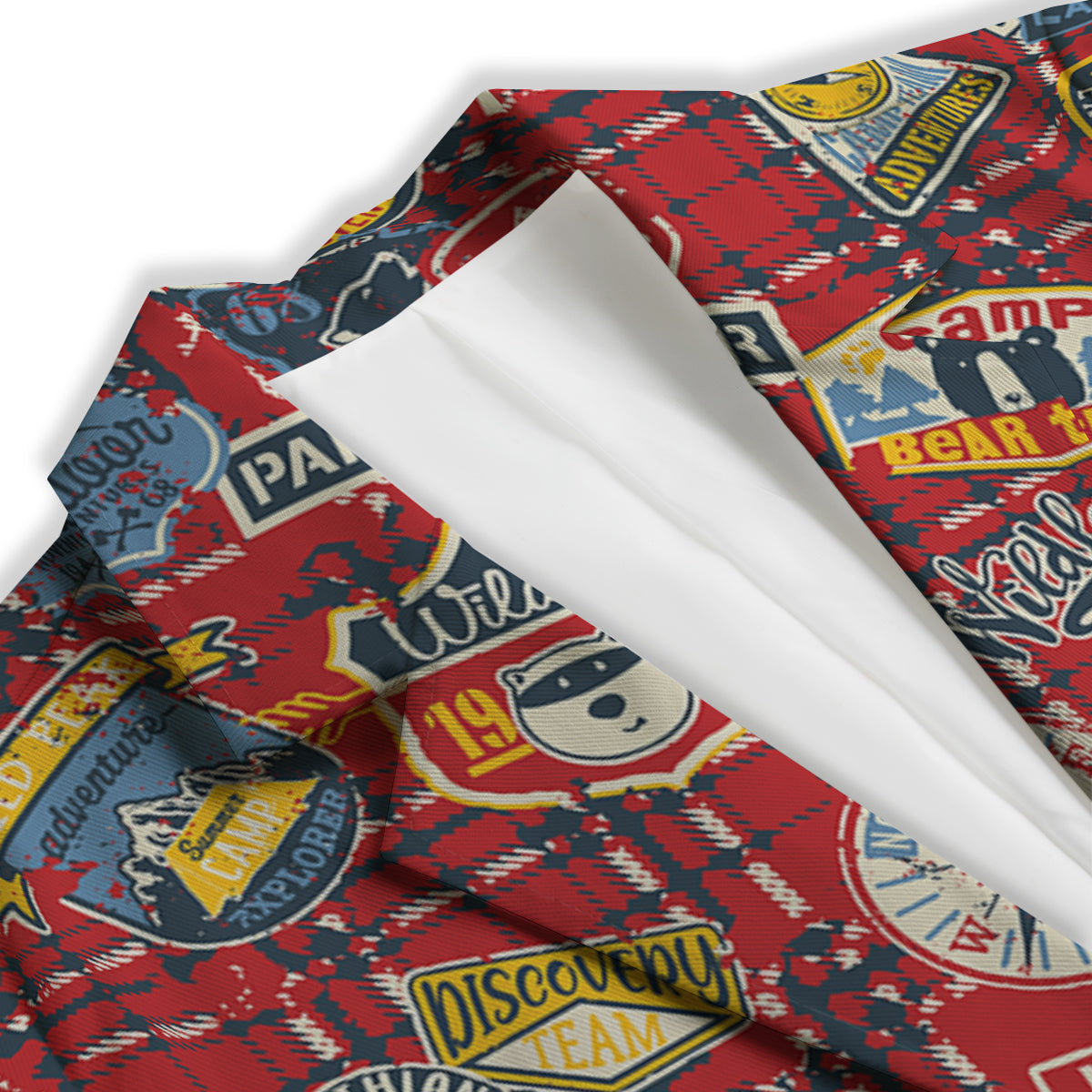 Red Plaid Mountain Camp Tartan Print Women's Blazer-grizzshop