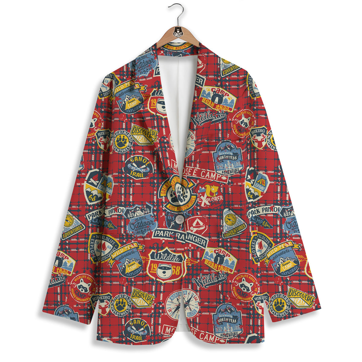 Red Plaid Mountain Camp Tartan Print Women's Blazer-grizzshop