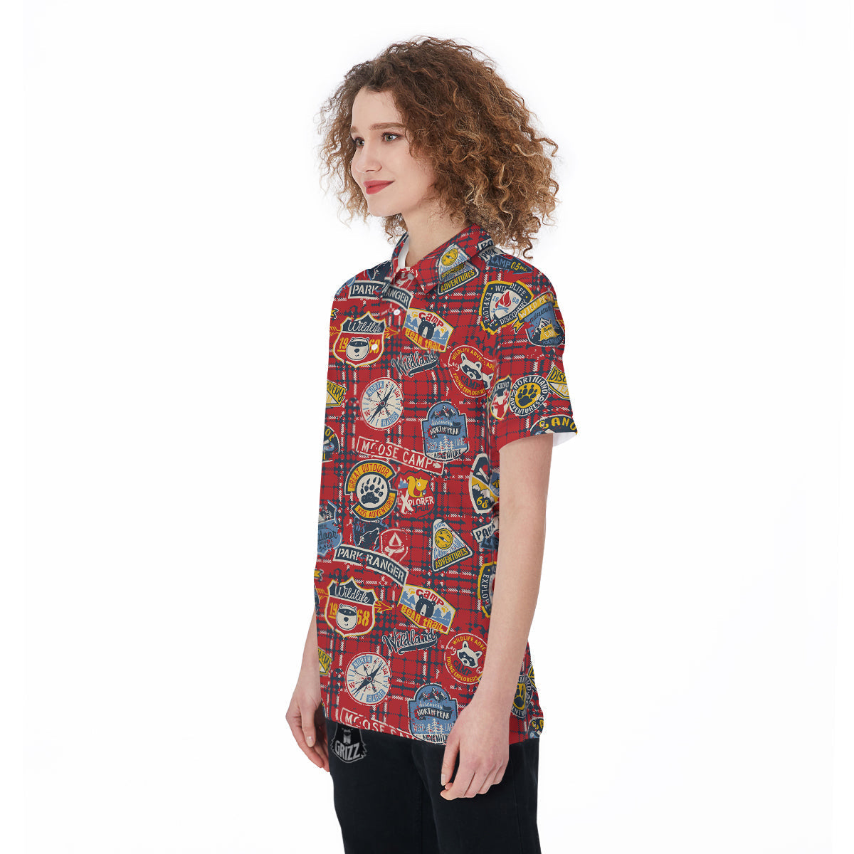 Red Plaid Mountain Camp Tartan Print Women's Golf Shirts-grizzshop