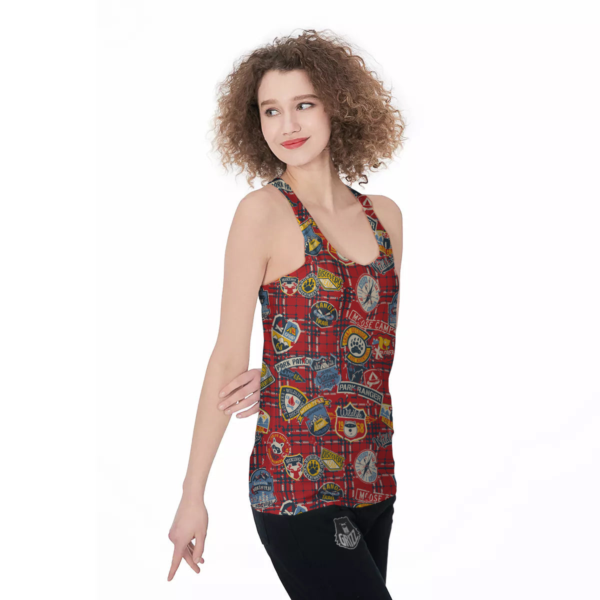Red Plaid Mountain Camp Tartan Print Women's Racerback Tank Top-grizzshop