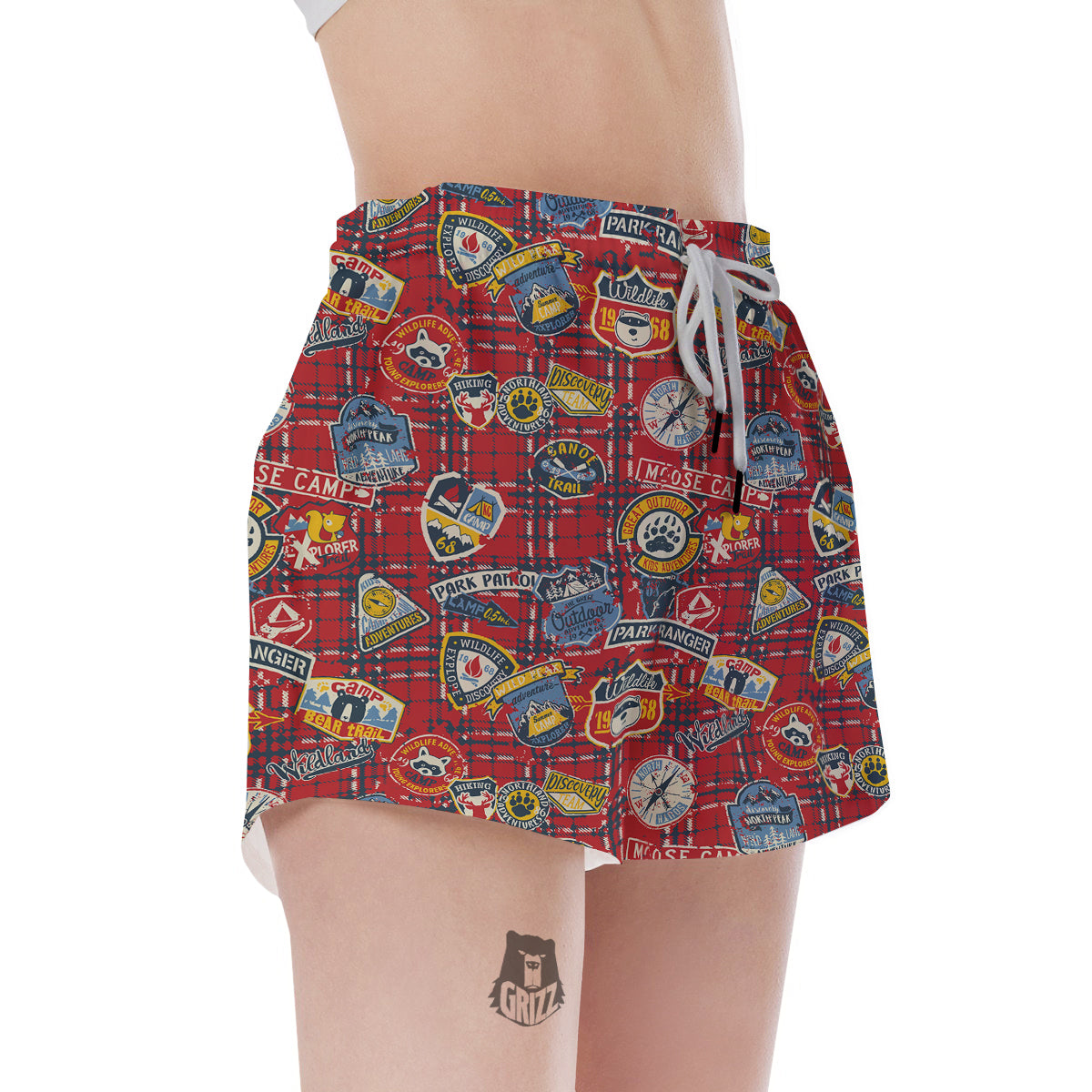 Red Plaid Mountain Camp Tartan Print Women's Shorts-grizzshop