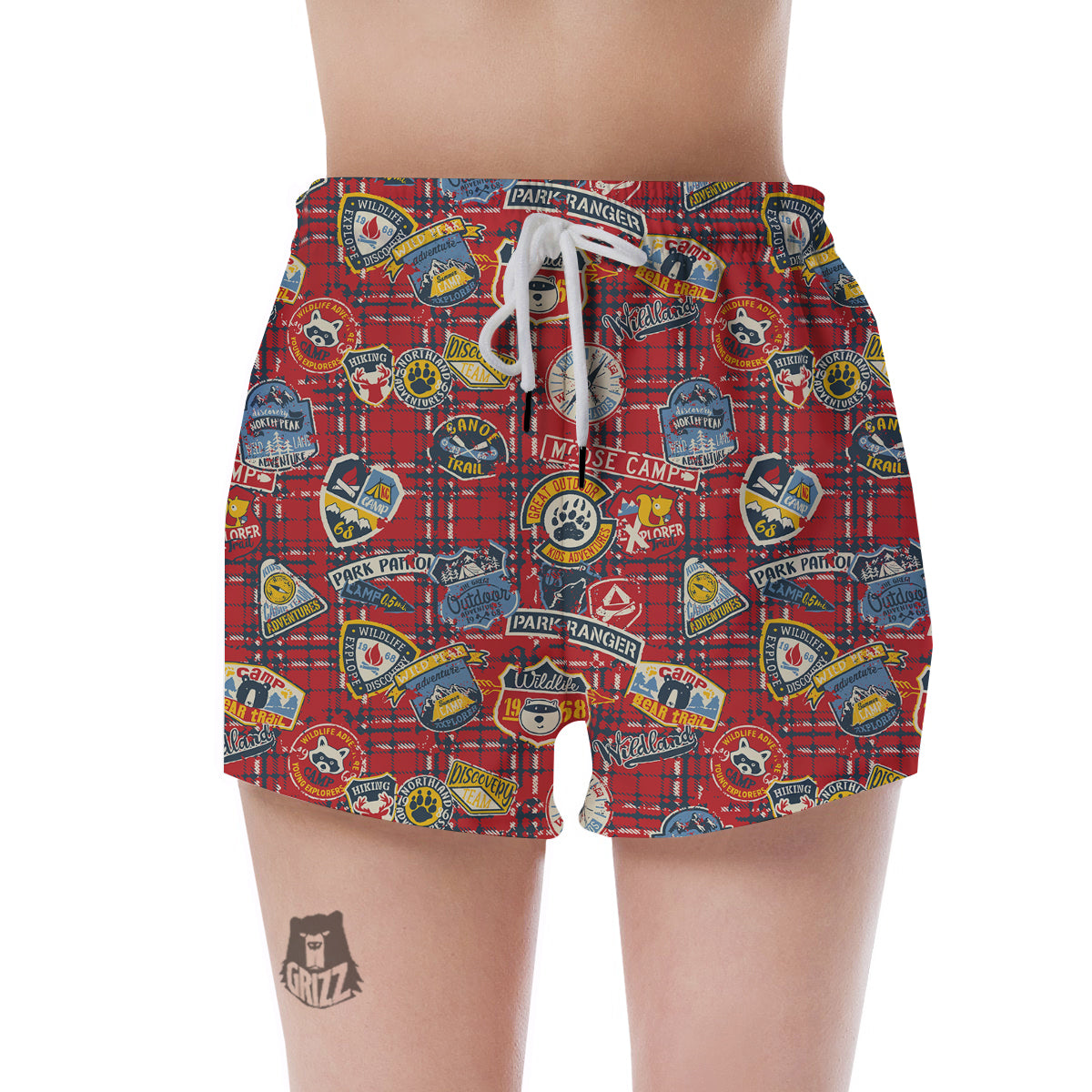 Red Plaid Mountain Camp Tartan Print Women's Shorts-grizzshop