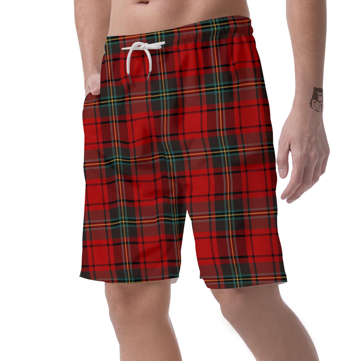 Red Plaid Tartan Men's Shorts-grizzshop