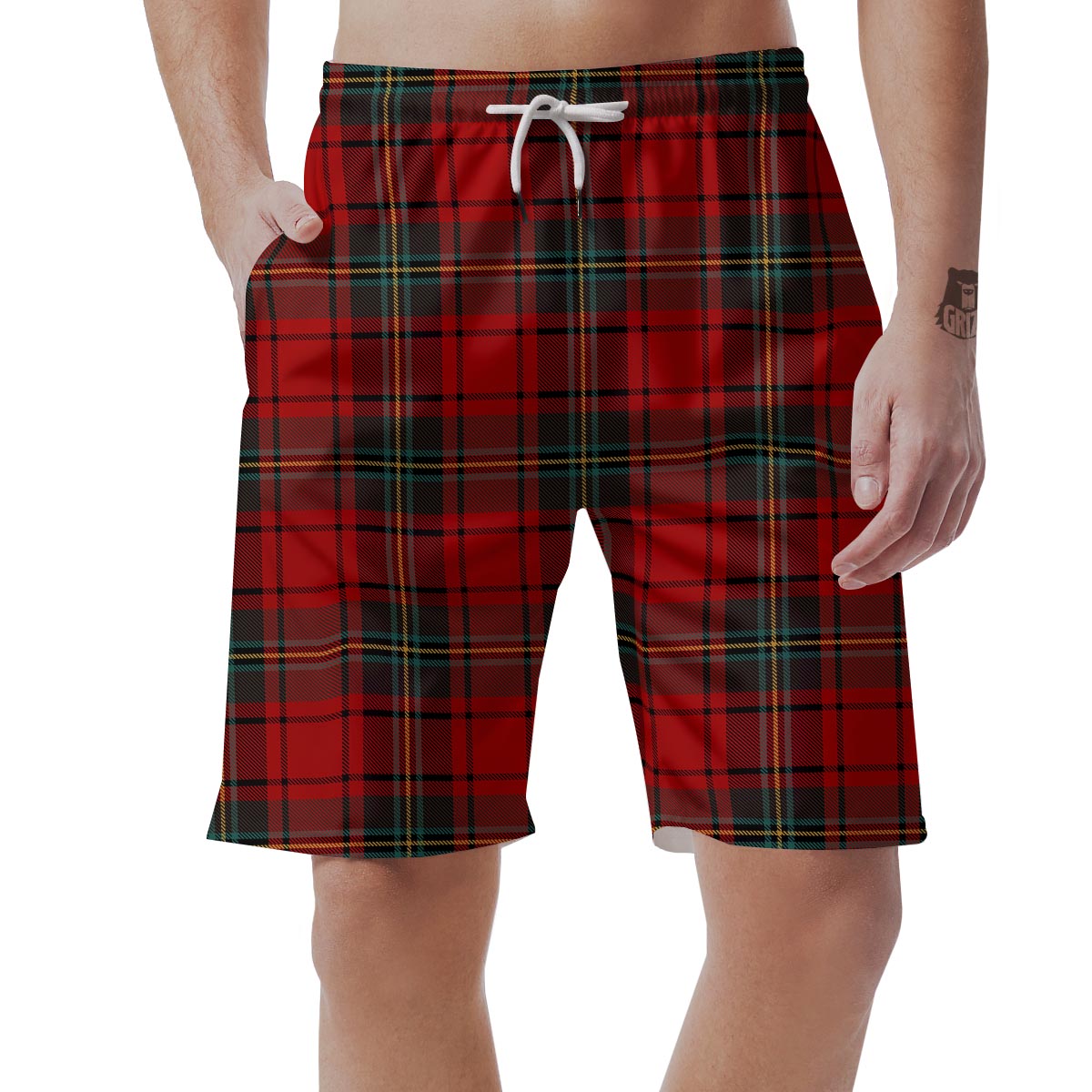 Red Plaid Tartan Men's Shorts-grizzshop