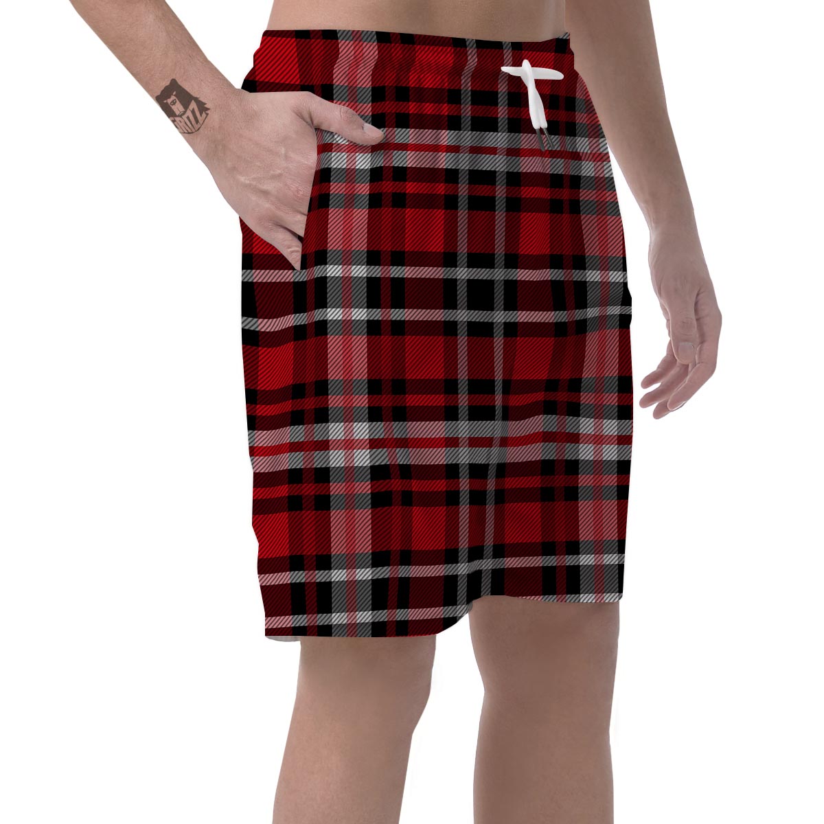 Red Plaid Tartan Print Men's Shorts-grizzshop