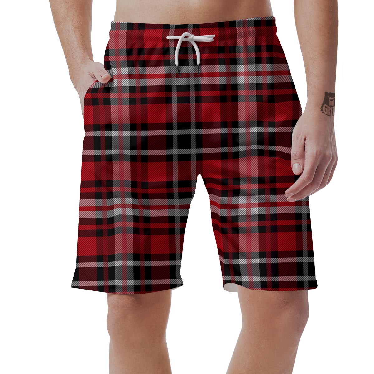 Red Plaid Tartan Print Men's Shorts-grizzshop