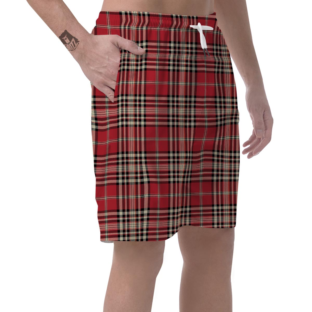 Red Plaid Tartan Scottish Men's Shorts-grizzshop