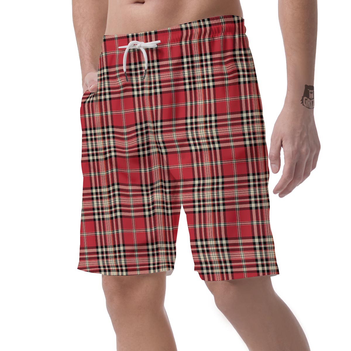 Red Plaid Tartan Scottish Men's Shorts-grizzshop