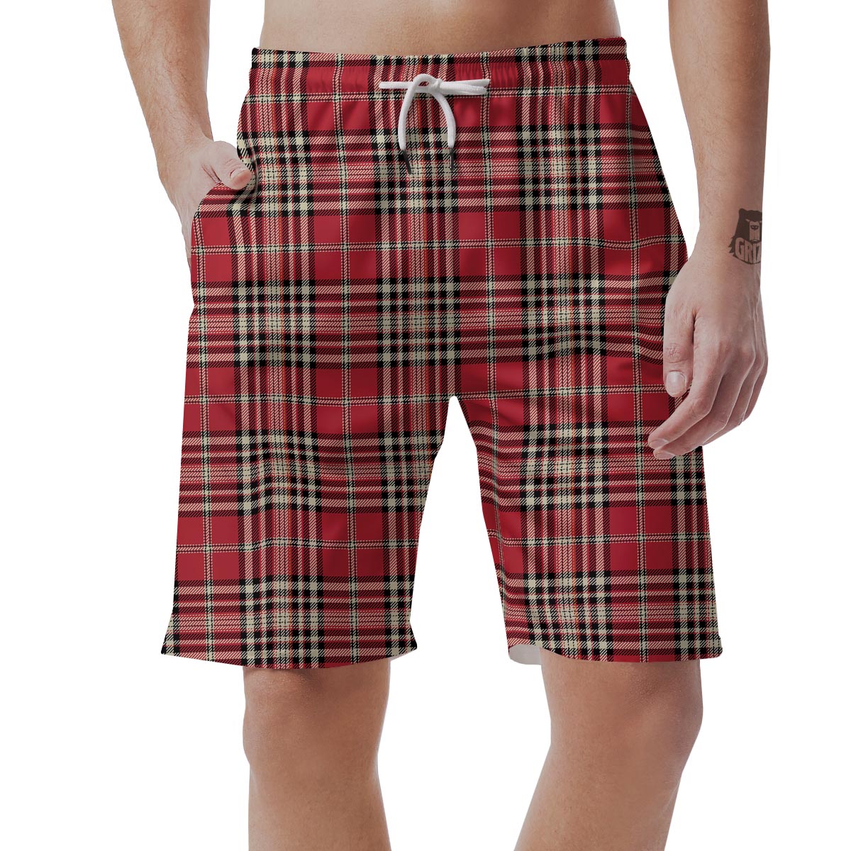 Red Plaid Tartan Scottish Men's Shorts-grizzshop