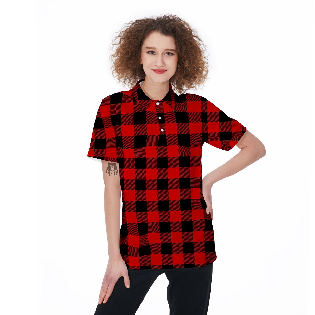 Red Plaid Women's Golf Shirts-grizzshop