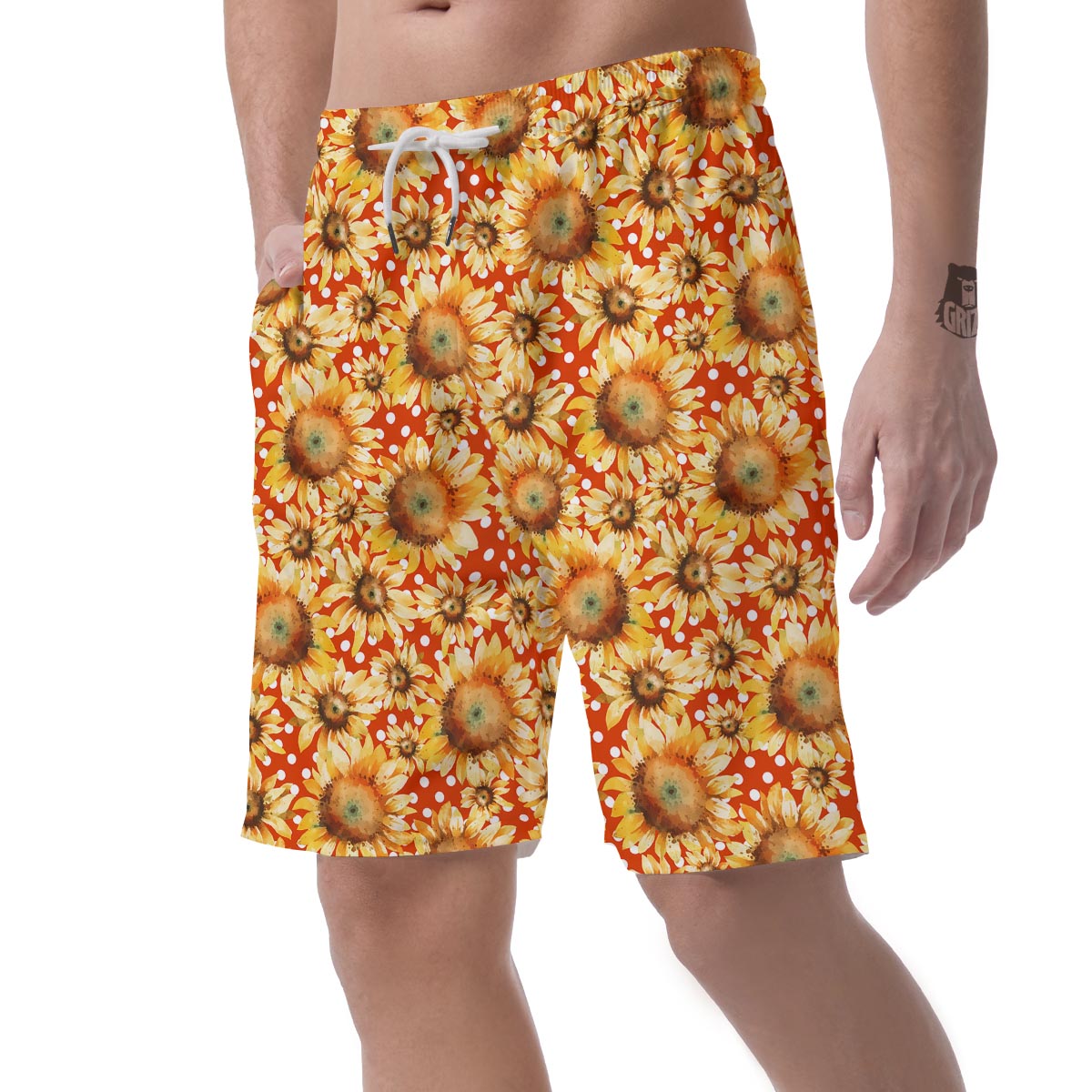 Red Polka Dot Sunflower Men's Shorts-grizzshop