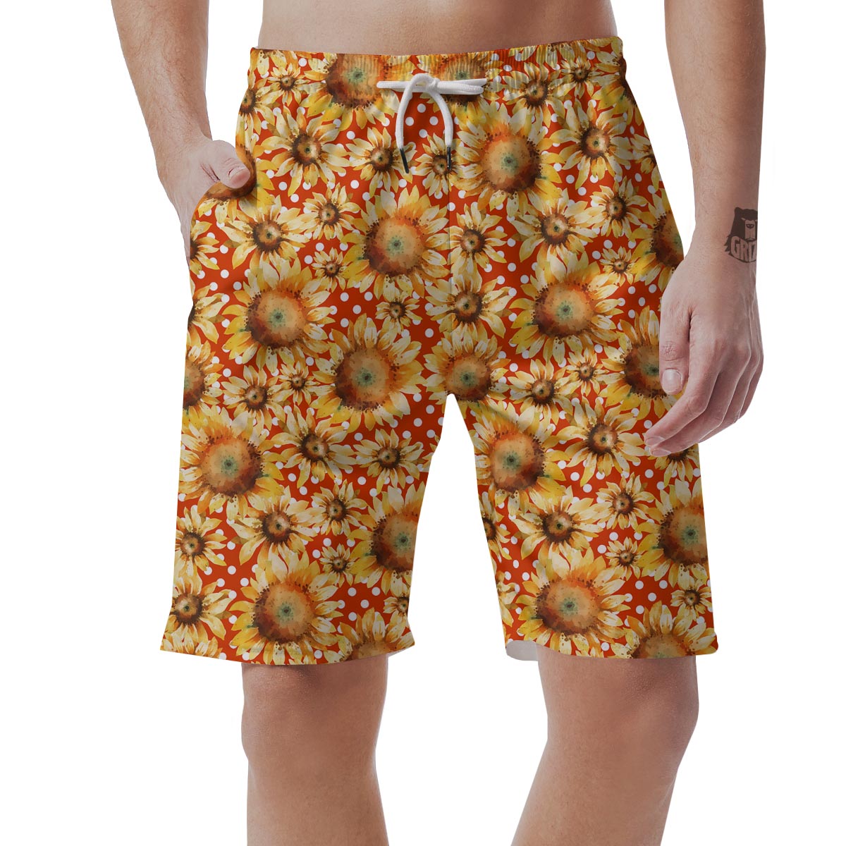 Red Polka Dot Sunflower Men's Shorts-grizzshop