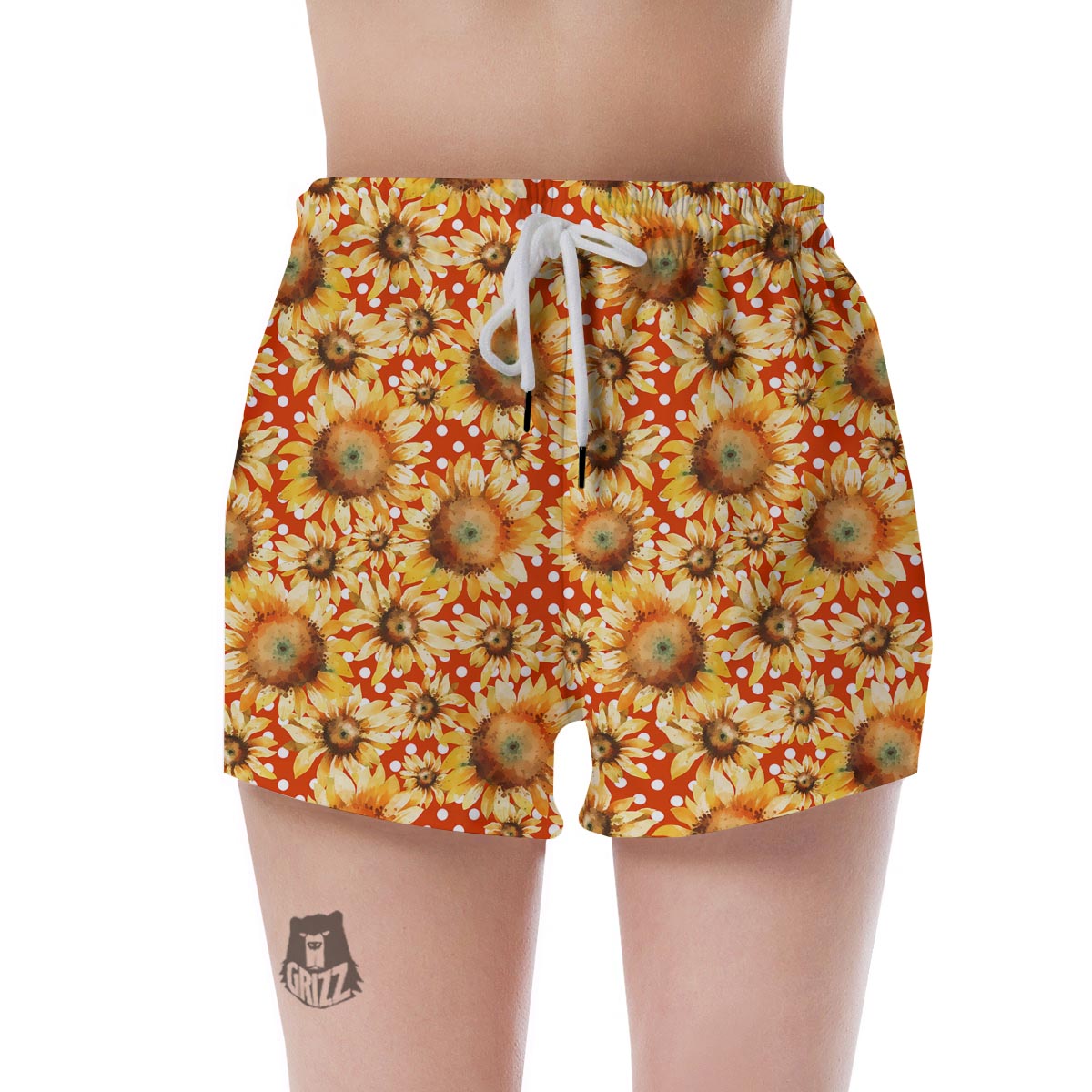 Red Polka Dot Sunflower Women's Shorts-grizzshop