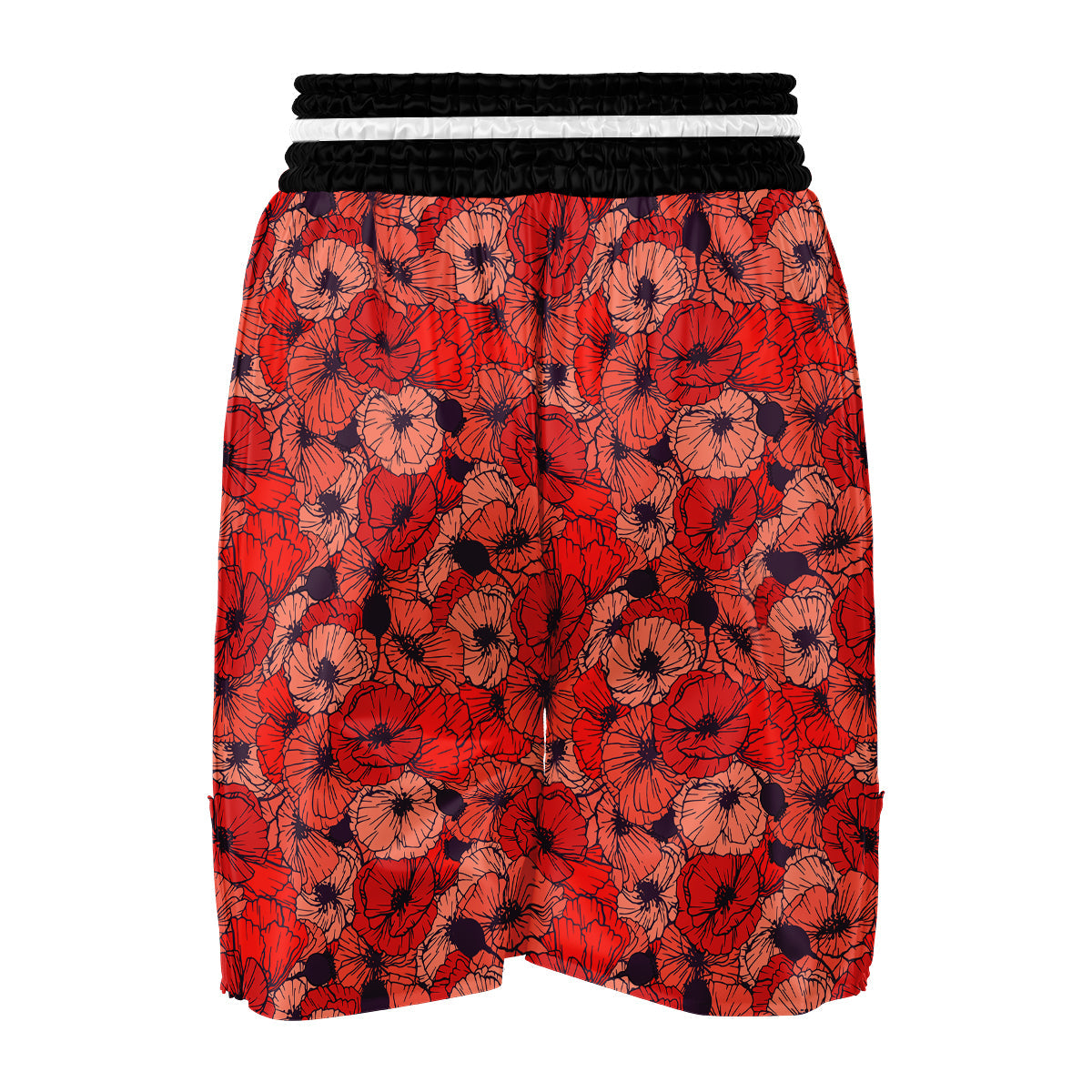 Red Poppy Floral Pattern Print Boxing Shorts-grizzshop
