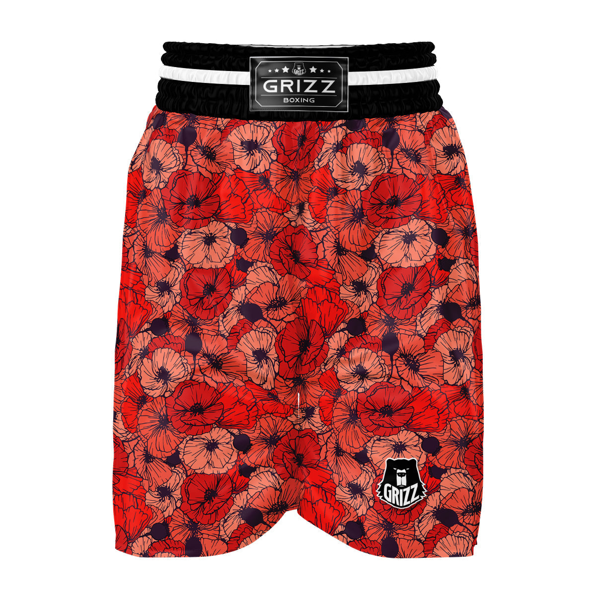 Red Poppy Floral Pattern Print Boxing Shorts-grizzshop