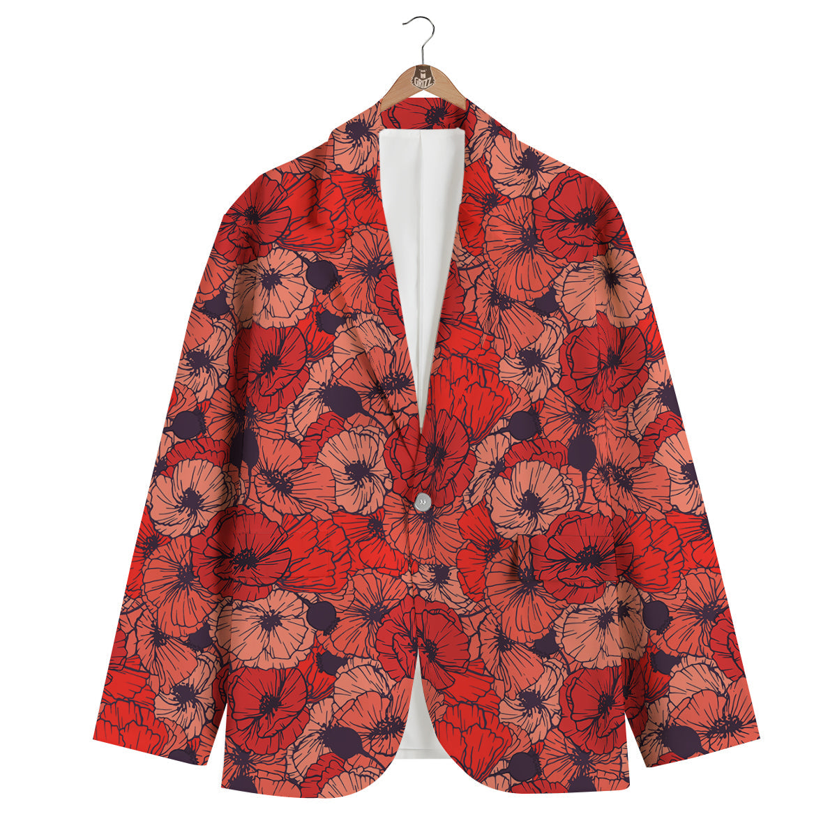 Red Poppy Floral Pattern Print Men's Blazer-grizzshop
