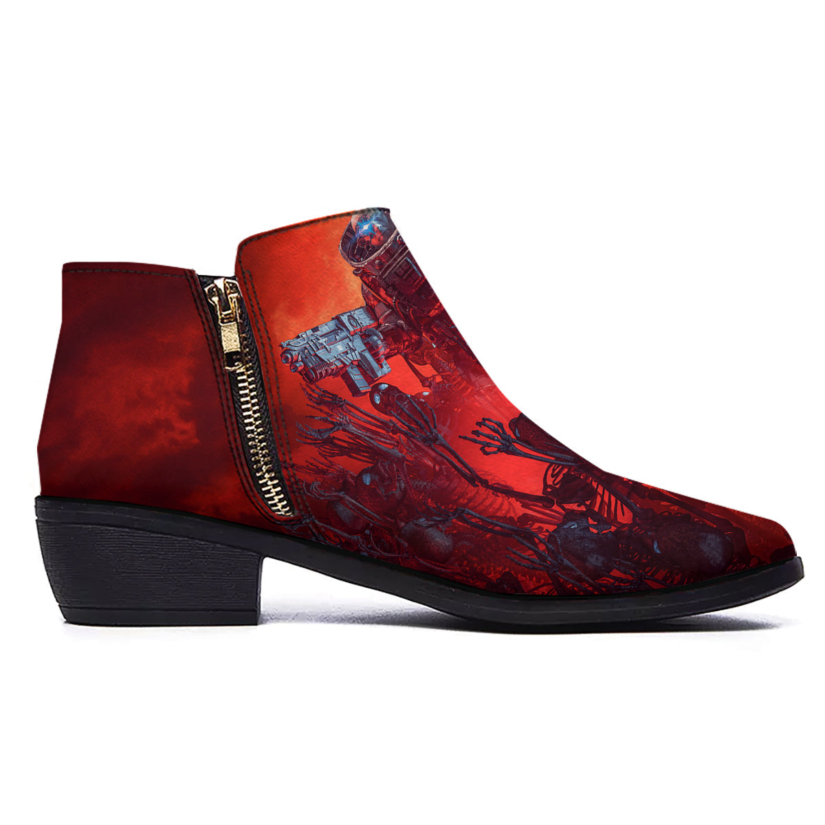 Red Robot And Skeleton Troop Print Ankle Boots-grizzshop