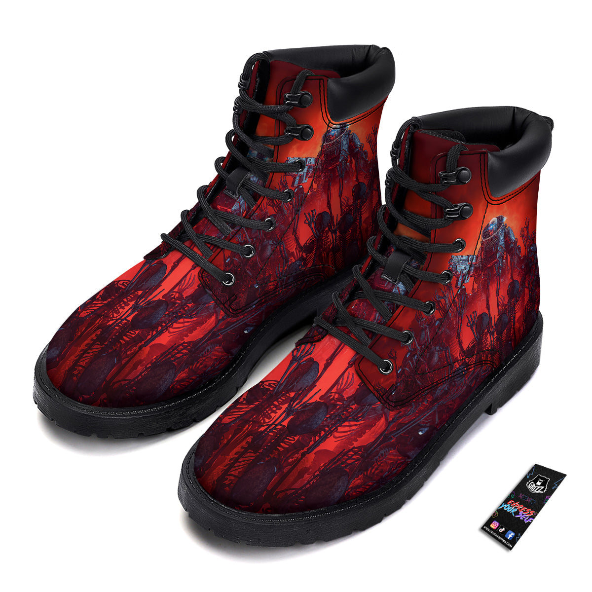 Red Robot And Skeleton Troop Print Boots-grizzshop