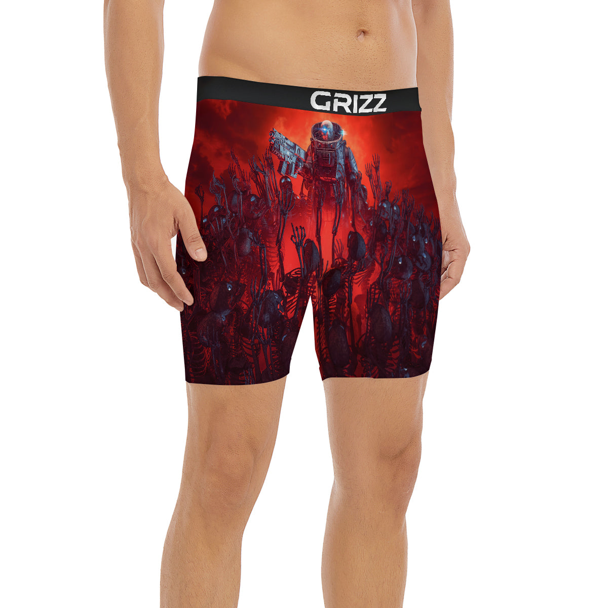Red Robot And Skeleton Troop Print Boxer Briefs-grizzshop