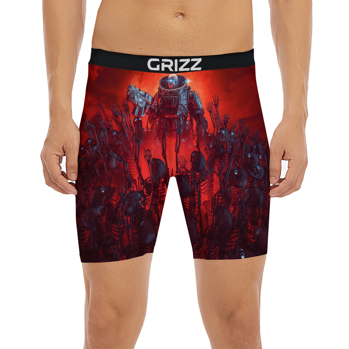 Red Robot And Skeleton Troop Print Boxer Briefs-grizzshop