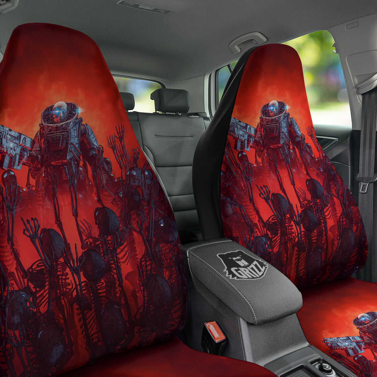 Red Robot And Skeleton Troop Print Car Seat Covers-grizzshop