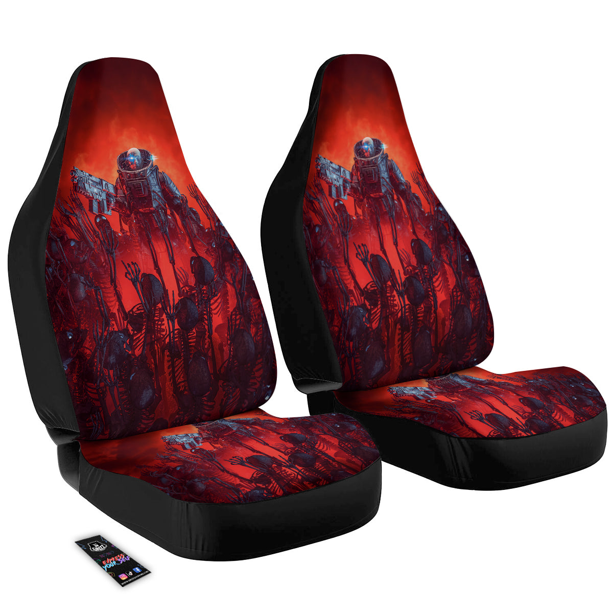 Red Robot And Skeleton Troop Print Car Seat Covers-grizzshop