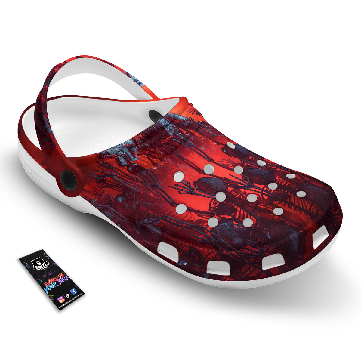 Red Robot And Skeleton Troop Print Clog-grizzshop