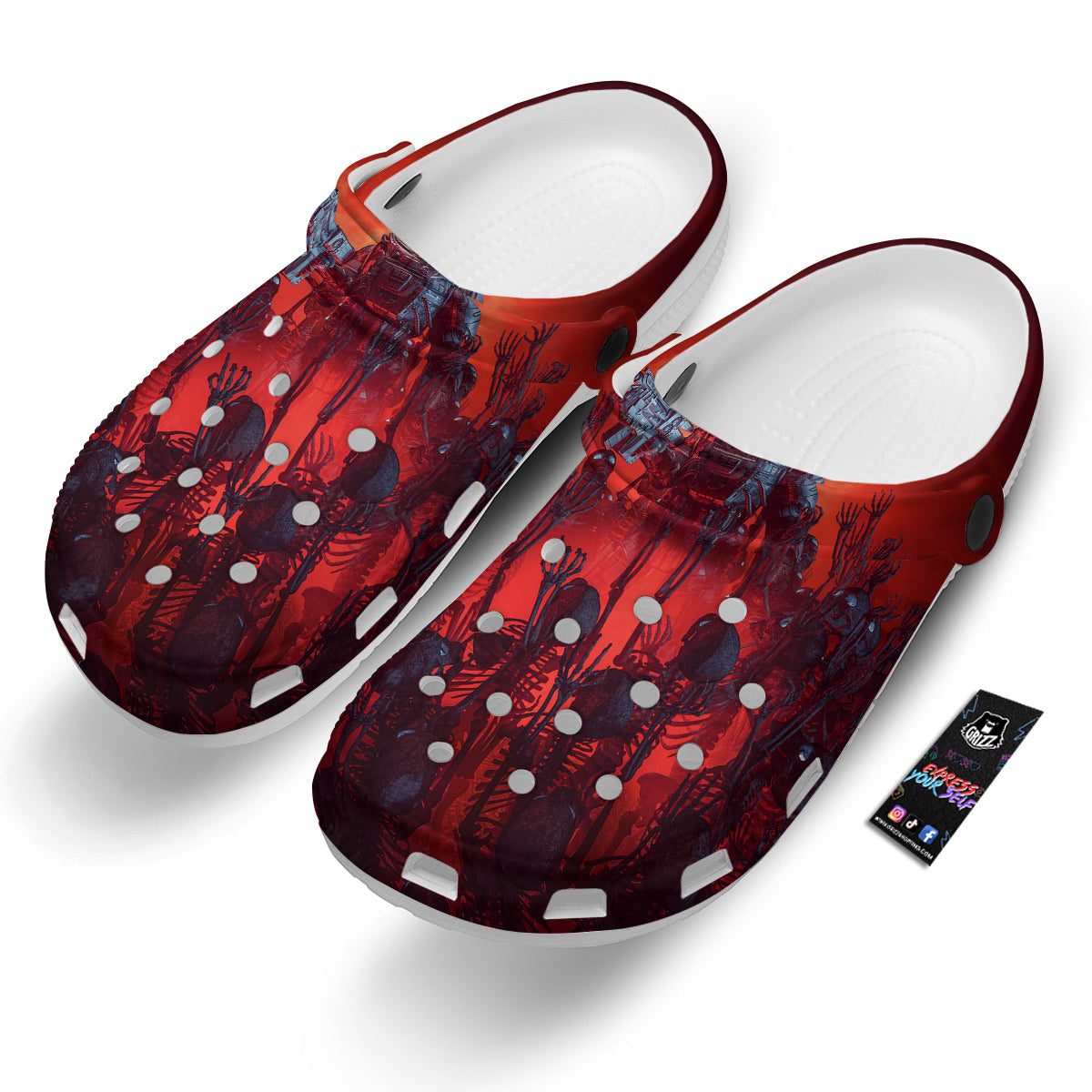Red Robot And Skeleton Troop Print Clog-grizzshop