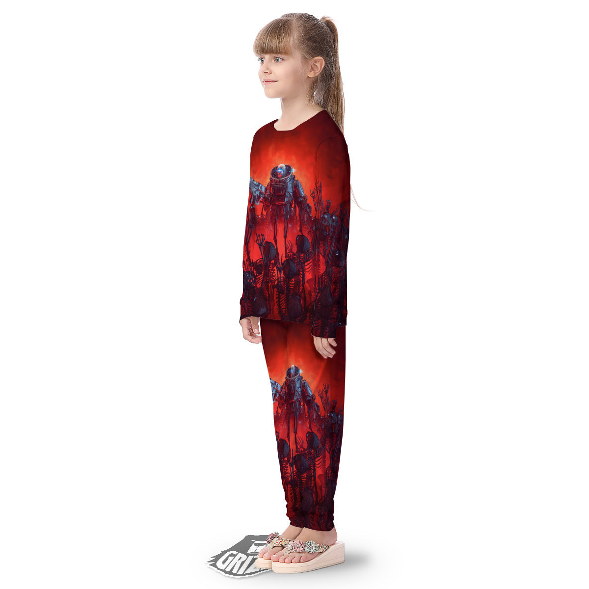 Red Robot And Skeleton Troop Print Kid's Pajamas-grizzshop
