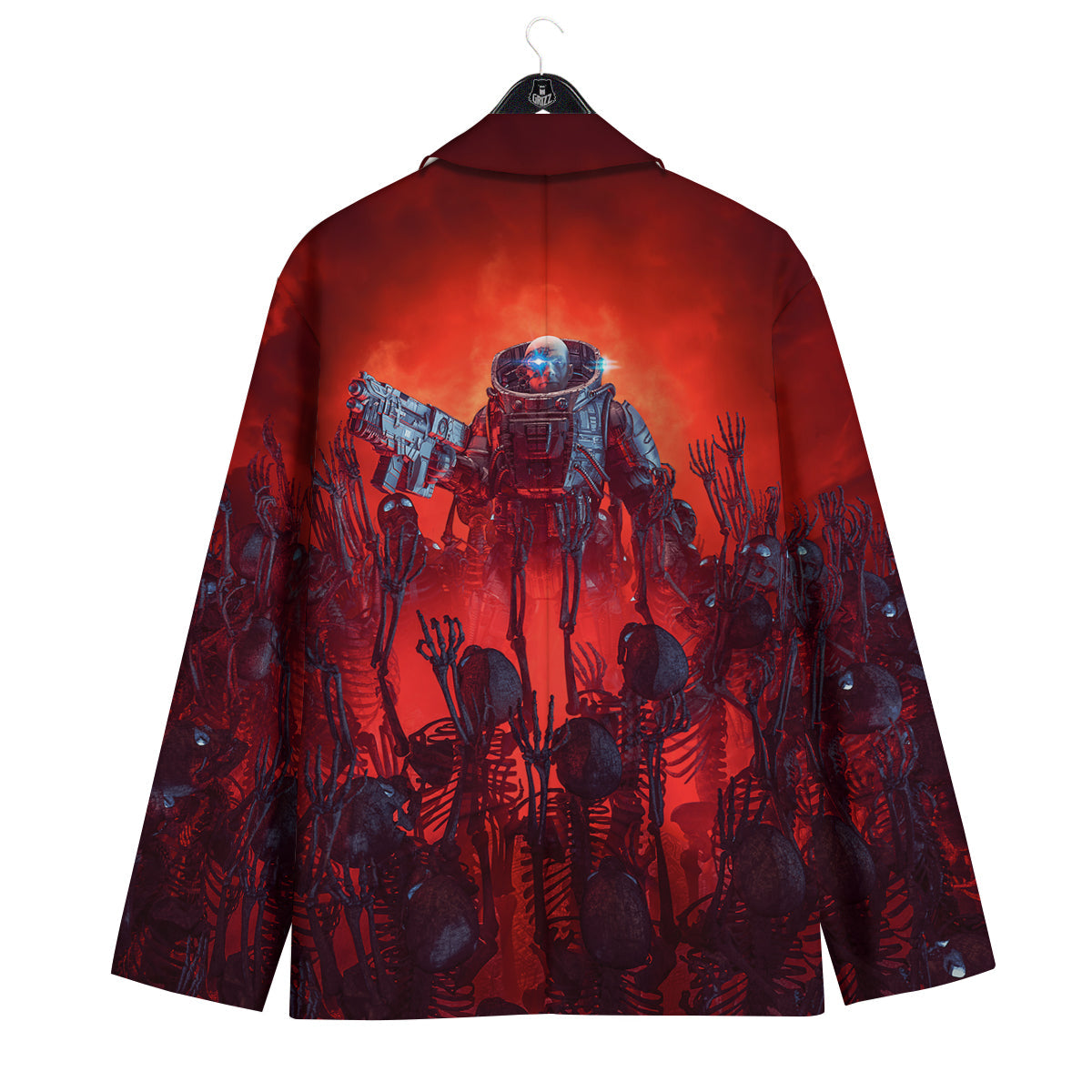 Red Robot And Skeleton Troop Print Men's Sport Coat-grizzshop