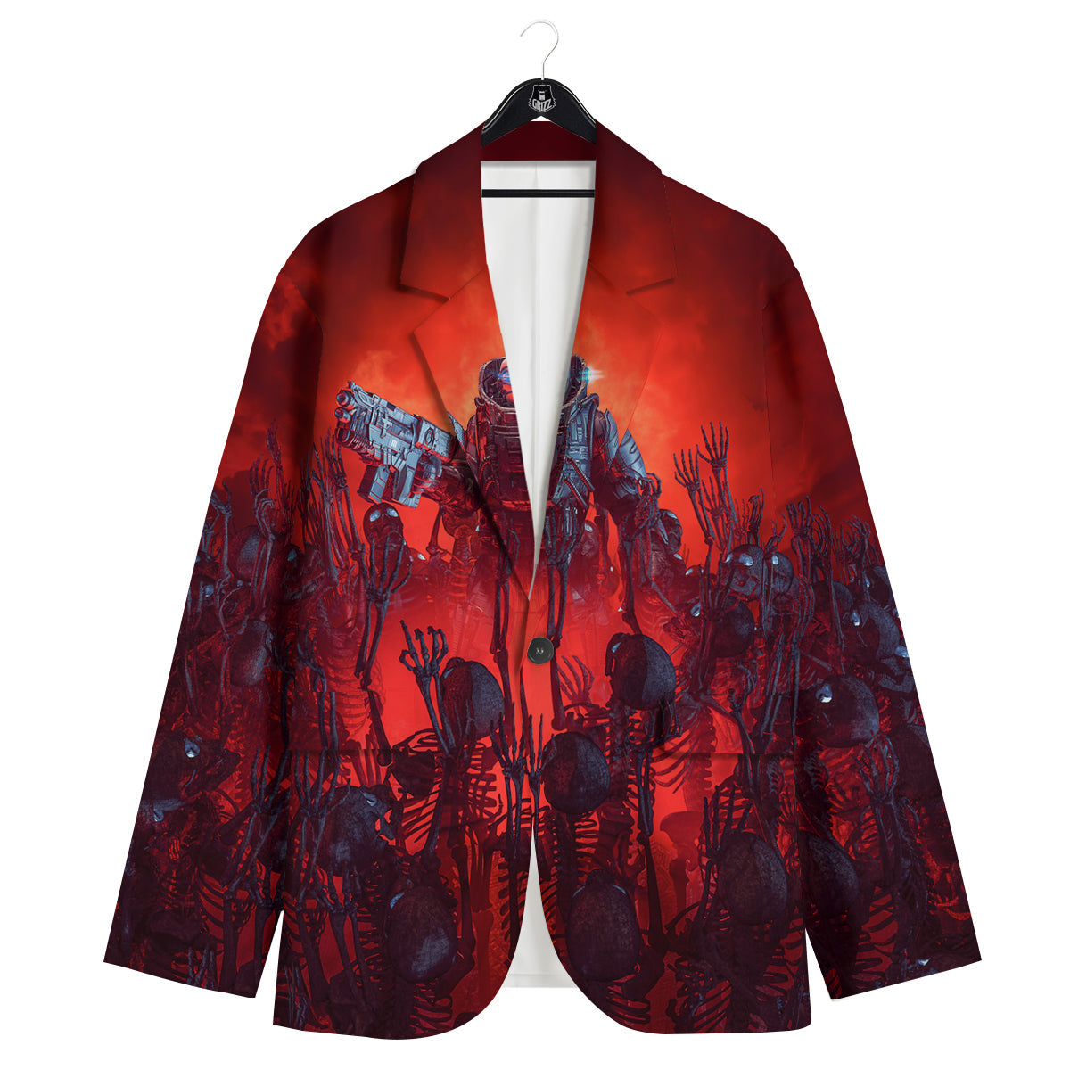 Red Robot And Skeleton Troop Print Men's Sport Coat-grizzshop