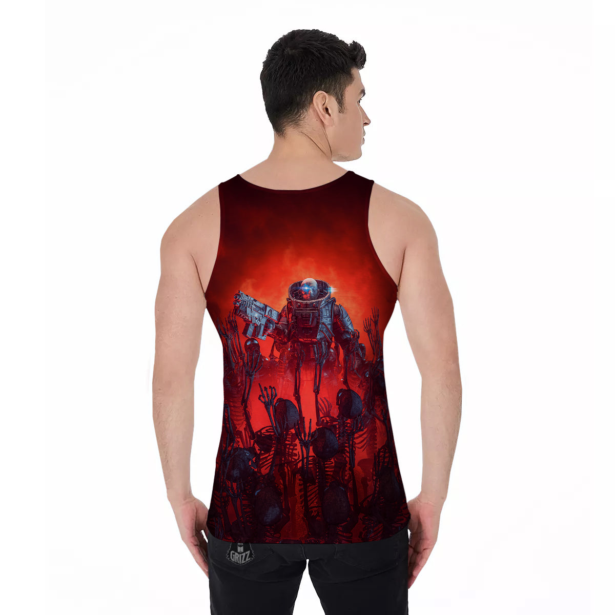 Red Robot And Skeleton Troop Print Men's Tank Top-grizzshop