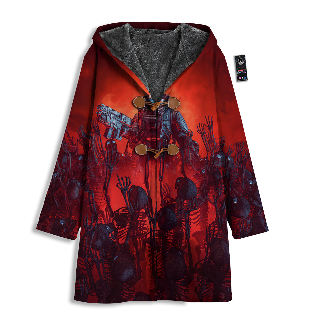 Red Robot And Skeleton Troop Print Men's Windbreaker Jacket-grizzshop